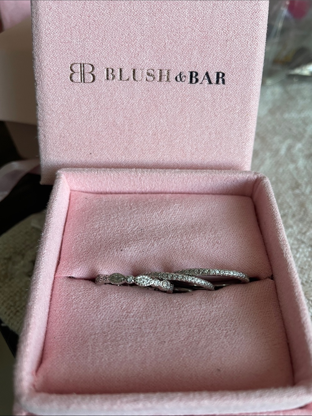 Blush & Bar Silver Diamonique Accent Women’s Ring Silver Set in Pink